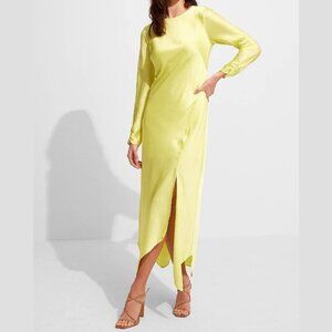 Express Women's Satin Long Sleeve Asymmetrical Hem Maxi Dress